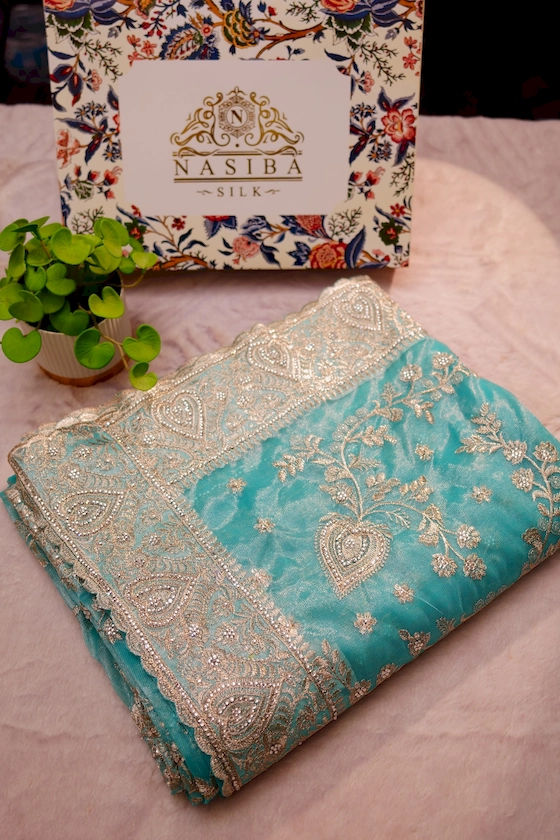 Light Sky paste Soft Seemari Muslin Saree