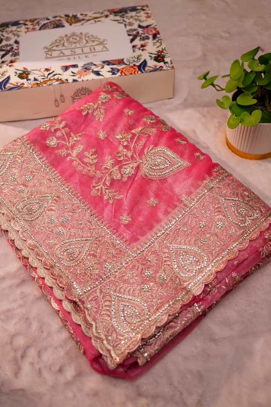 Hot pink Soft Seemari Muslin Saree