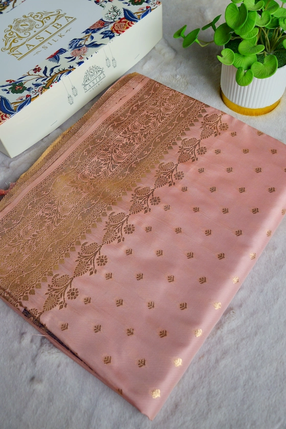 Dusty Pink Pure Katan Antique Gold Zari Work Premium Saree