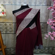Merun Silk Blend Saree with Embroidery