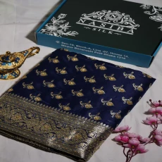 Deep Navy Blue Pure Maharashtra Saree with Hand Jharkan Stone Work