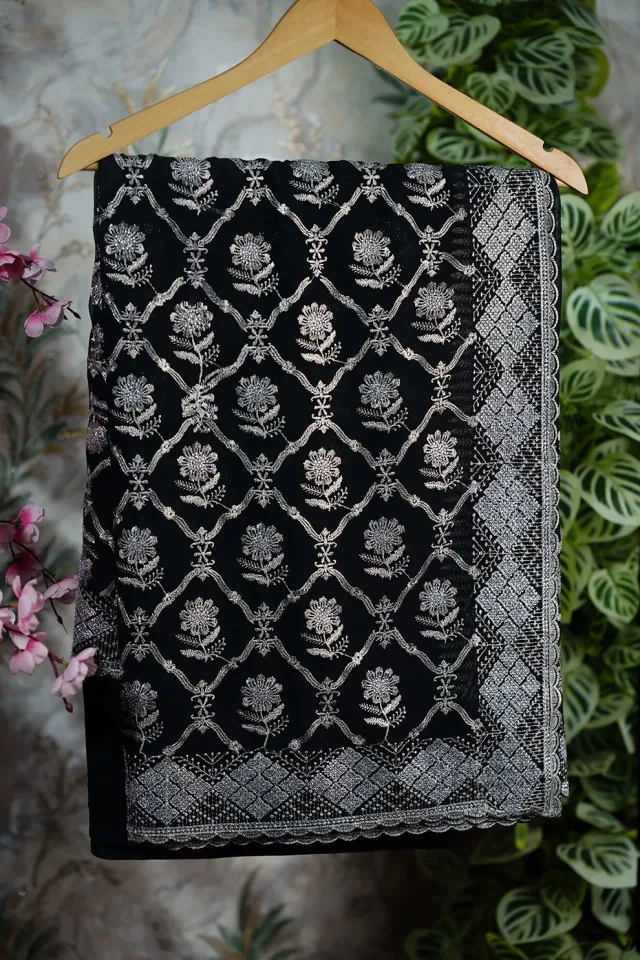 Jet Black Siroski Stone Elegant Party Wear Saree