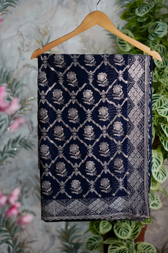 navy blue Siroski Stone Elegant Party Wear Saree
