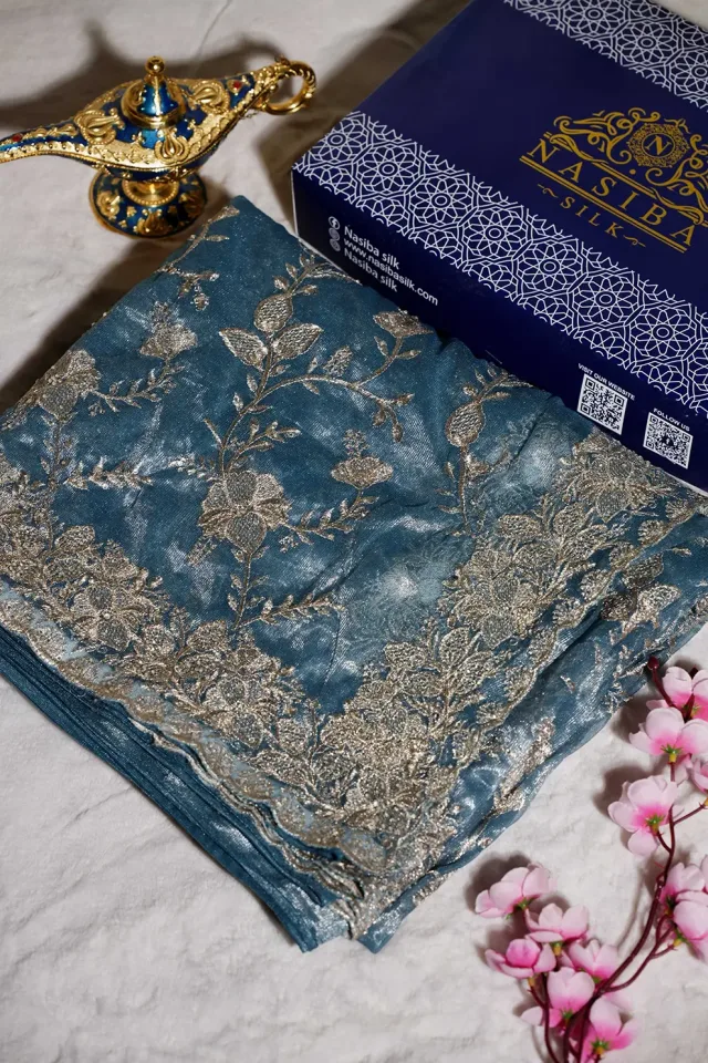 Teal Blue soft seemari Muslin Saree