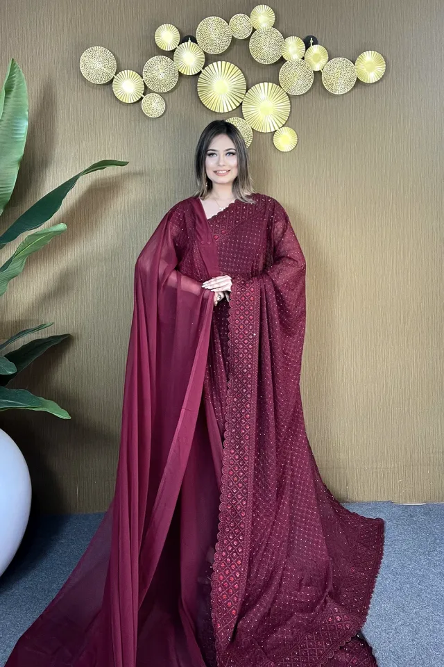 Maroon Diamond Soft Chiffon Georgette Saree