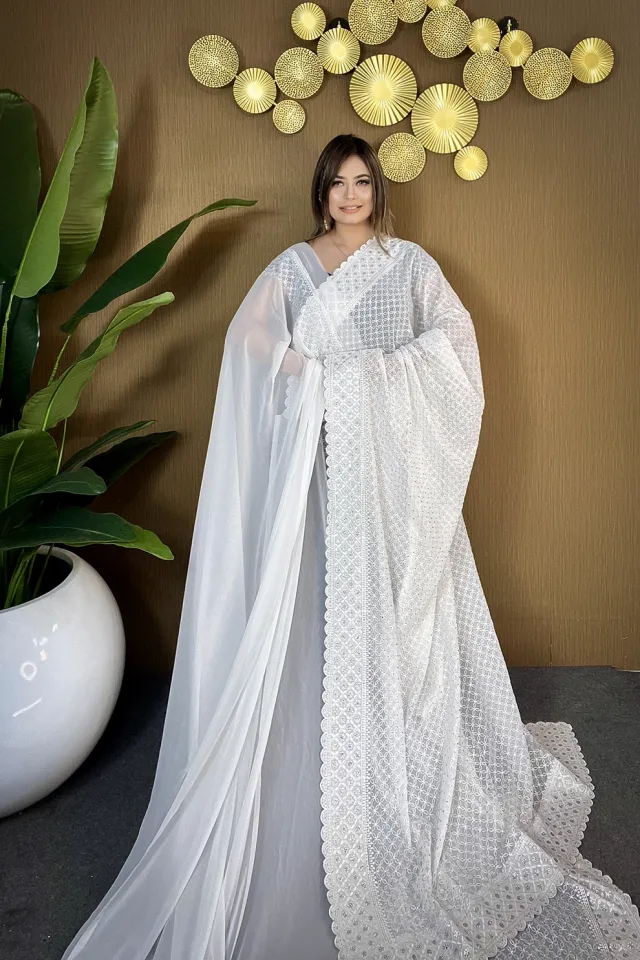 White Diamond Soft Chiffon Georgette Saree
