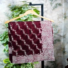 Maroon  Soft Seemari Muslin Golden Jari Embroidery Work  Zoxin Stone Work Saree