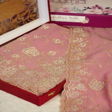 Light Pink Soft Chiffon Georgette Stone Work Saree With Necklace Blouse Piece & Dupatta
