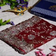 Red Maroon soft seemari Muslin Saree