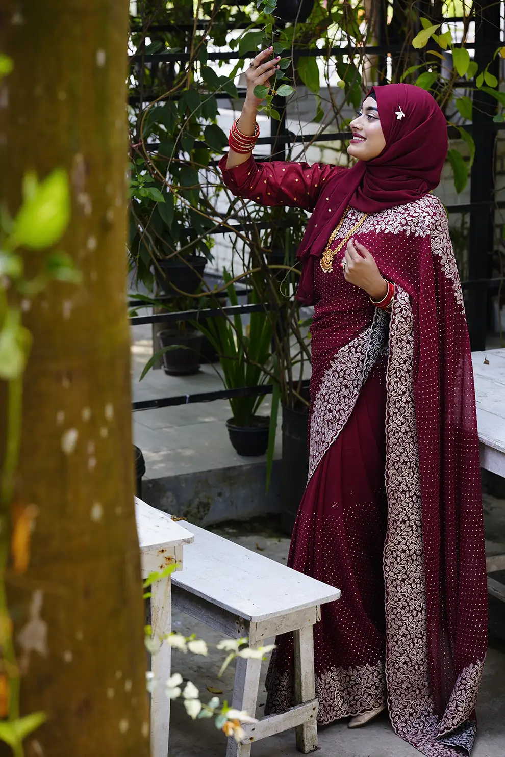 Premium Merun Chiffon Georgette Party Wear Saree