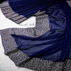 Blue Silk Blend Saree with premium Embroidery Glass Stone